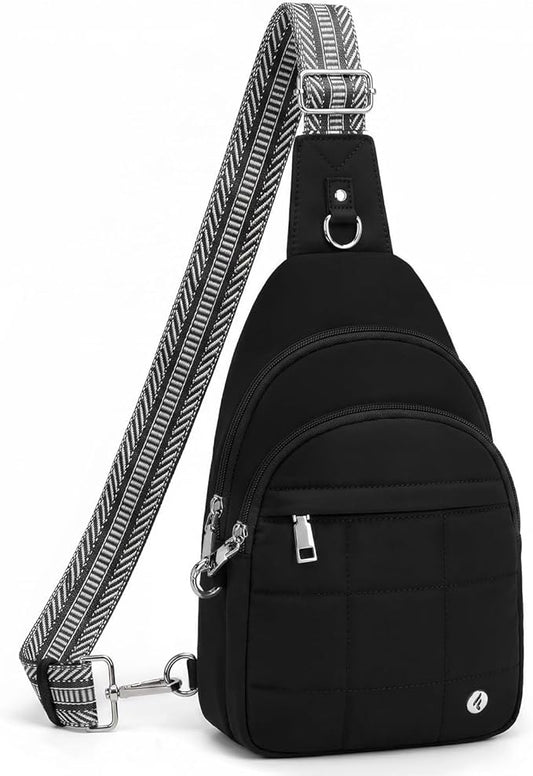 Anti Theft Sling Bag for Men & Women, Lightweight Puffer RFID Crossbody Bag for Travel, Commuting & City Walking, Hands-Free Everyday Essentials Bag Black