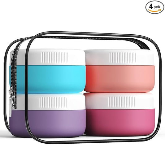 Kuangre Travel Containers for Toiletries, Silicone Cream Jars BPA-Free, Leak-proof 1.35oz Travel Size Containers, Portable Size Silicone Jars with Lid for Cosmetic Face Hand Body Cream (4 Pack)