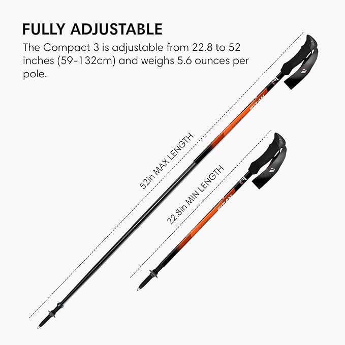 Fizan Compact 3 Trekking Poles – 5.6 oz Ultralight, Backpacking, Thru Hiking Poles, Adjustable, Collapsible, Customized Fit, EVA Grips, Aluminum Walking Sticks (Compact 3)