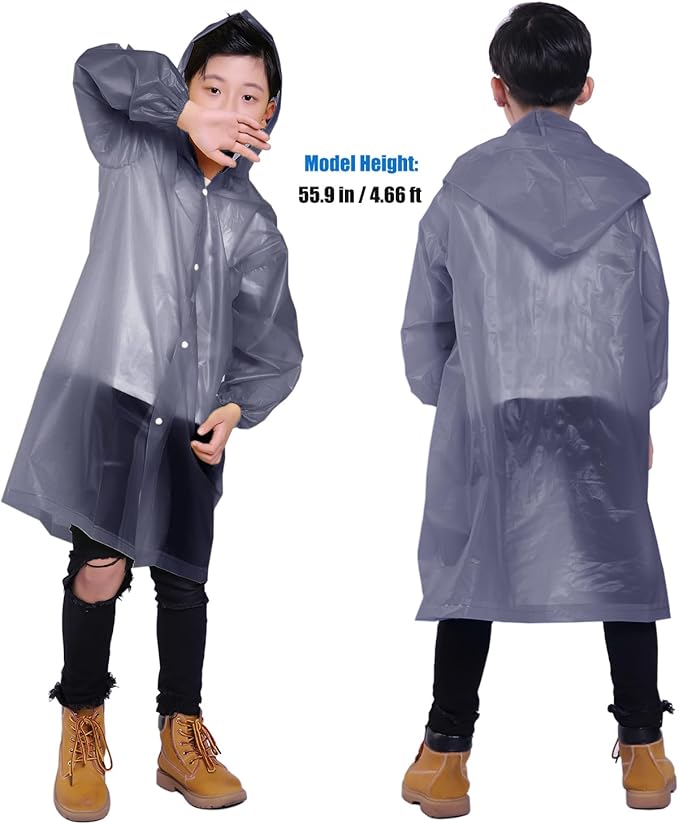 Kids Rain Jacket, 2 Pack Rain Ponchos for Kids - Reusable Raincoats for Boys and Girls Waterproof Outdoor Rain Gear