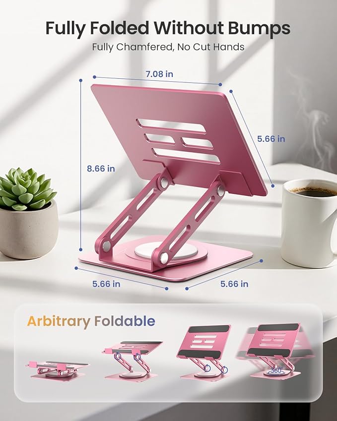 LOXP Metal Tablet Stand, 360 Rotating iPad Stand with Heavy-Duty Base, Tablet Holder Compatible with 4.7-16.9" Device, iPad Pro Air Mini, Kindle, Surface Tablet, Portable Monitors - Pink