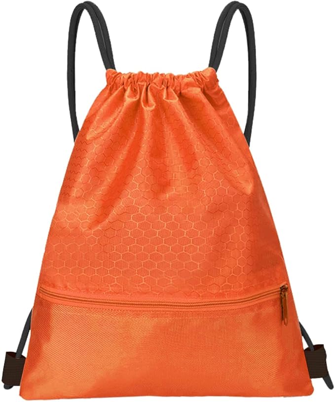 Drawstring Backpack Bag, Waterproof Draw String Back Sack with Zip Pocket, Gym Drawstring Bags Swim Bag for Men Women