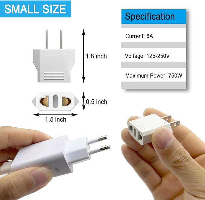 20 Pack European to US Plug Adapter, Type A Plug Adapter European to American, 220v to 110v Adapter Plug for Travel, Europe to USA Power Plug Converter, White