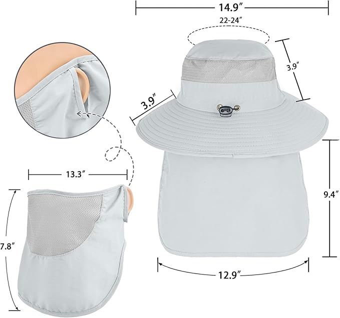 Sun Hats for Men Women Fishing Hat UPF 50+ Breathable Wide Brim Bucket Hats Summer UV Protection Safari Hat with Neck Flap