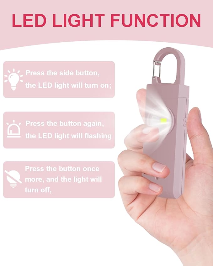 Rechargeable Personal Safety Alarm for Women, 130dB Loud Siren Birdie Sound, Strobe SOS LED Light, USB C Charging, Personal Alarm Keychain for Women
