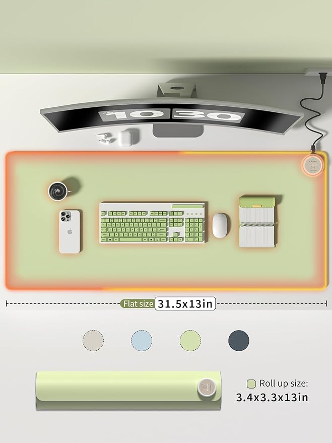 PAIDU Heated Mouse Pad Hand Warmers, Electric Warm Office Desk Mat, 31.5" x 13", 3 Control Levels Temperature 3 Hours Auto Shut-Off, Suitable for Home/Offices Computer Keyboard Pads (Green)