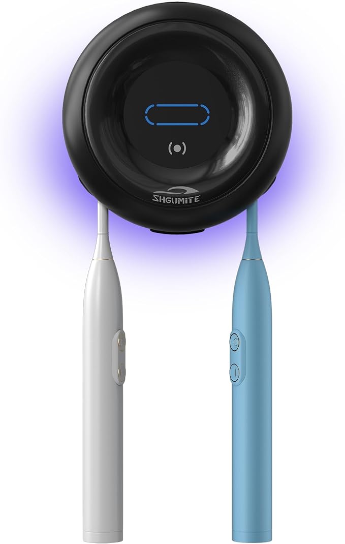 Toothbrush Holder Sanitizer - Cleaning & Drying, Rechargeable Wall-Mounted Toothbrush Organizer with Touch Control, Two-Slot Design for Bathroom (Black)