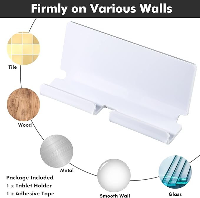 Kamehame Wall Mount Holder, Adhesive Wall Stand for Tablet Smartphones eReader (White)