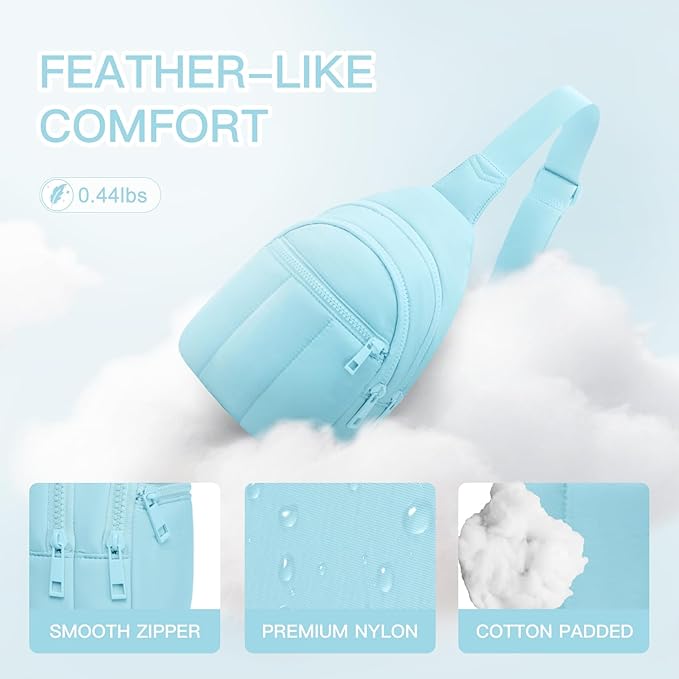 Viverte Quilted Puffer Crossbody Bags for Girls Gifts for Teen Girls Sling Bag Lightweight Cross Body Bubble Purse Shoulder Bag for Travel (Icing Blue)