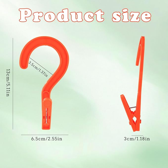 Andiker 4pcs Laundry Hooks with Clips, 5.2" Super Strong Clamping Plastic Single Clip Hangers Portable Travel Hangers with Clips to Hang Socks Towels Boots and Dry Wet Clothes (Orange)