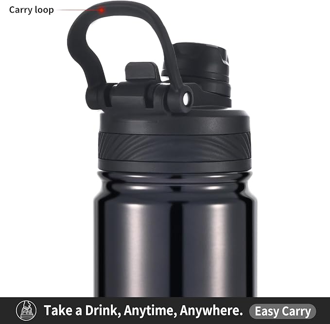 mininoo 24 oz Insulated Water Bottle with 2-in-1 Straw & Spout Lid, BPA-Free & Leak-Proof, Stainless Steel Water Bottle for Sports, Travel, and School, Crimson Black