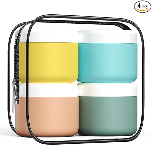 kuangre Travel Containers for Toiletries, Silicone Cream Jars BPA-Free, Leak-proof 3oz Travel Size Containers, Portable Size Silicone Jars with Lid for Cosmetic Face Hand Body Cream (4 Pack)