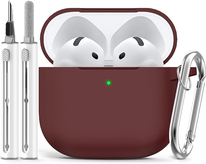 Ljusmicker for AirPods 4 Case 2024 with Cleaner Kit,Soft Silicone Protective Cover for Apple AirPods 4th Generation Cases for Women Men,for AirPod 4 Case Accessories with Keychain-Wine Red