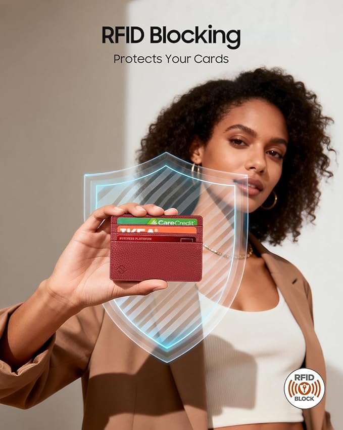 FINTIE Slim Minimalist Front Pocket Wallet, RFID Blocking Credit Card Holder Card Cases with ID Window for Men Women, Poppy Red