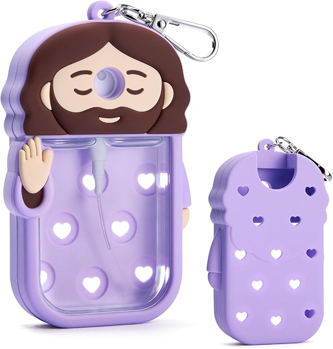 Cornholepy Cute Jesus Hand Sanitizer Keychain 30ml Silicone Spray Bottle Case for Purse Backpack School Office