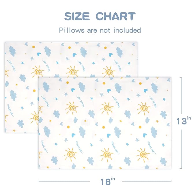Zenssia Organic Cotton Toddler Pillowcases Pack of 2, 13x18 Inches Travel Pillowcase with Envelope Closure, Soft & Breathable Baby Pillow Case Cover, Sunny Blue