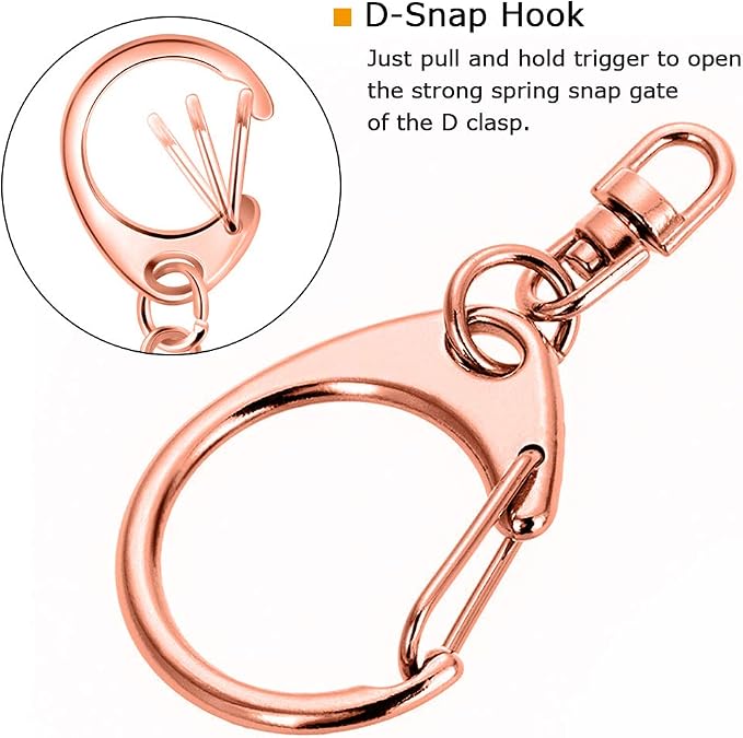 50PCS Roctee Swivel Lanyard Snap Hook with Key Rings, Metal Hooks Keychain Hooks for Lanyard Key Rings Crafting, Lobster Clasp for Resin Charm, (Rose Gold)
