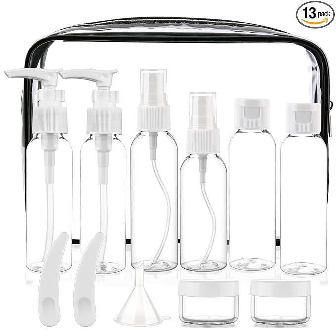 Cosywell Travel Size Bottles for Toiletries 13 Pack 2oz TSA Approved Toiletry Bottles Leak Proof Travel Kit for Women Shampoo Lotion Skincare Cosmetic Container Travel Essentials(White)