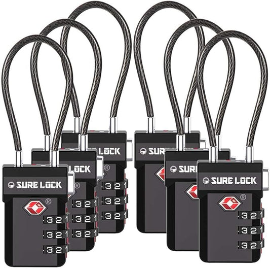 SURE LOCK TSA Approved Luggage Locks with Open Alert Indicator, 3 Digit Combination Cable Travel Lock for Suitcase, Backpack, Gym Locker, Toolbox, Carry On & Travel Bag
