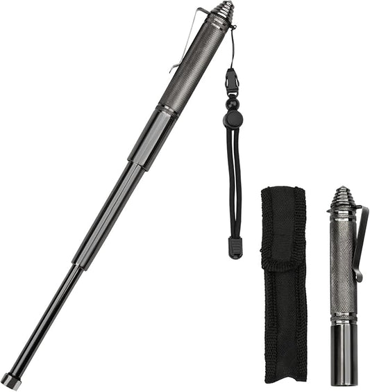 Retractable Trekking Pole for Hiking, 12.2" Compact Folding Walking Stick - Lightweight High-Hardness Alloy Steel, Adjustable Wrist Strap & Carry Holster for Backpacking and Outdoor Survival