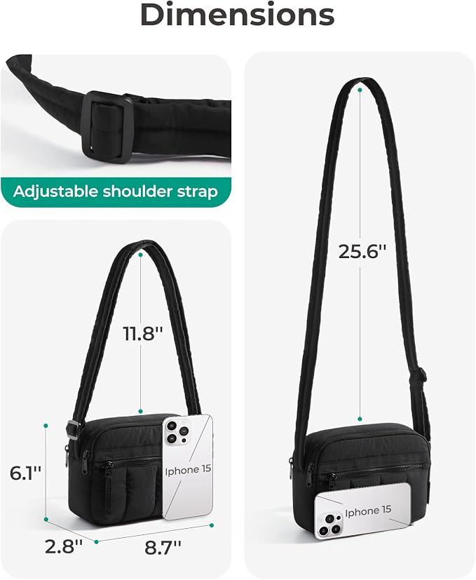BAGSMART Cross Body Purse, Mini Crossbody Bags for Women Travel Purse, Puffy Shoulder Handbag Wallet with RFID Blocking Slots, Black-small