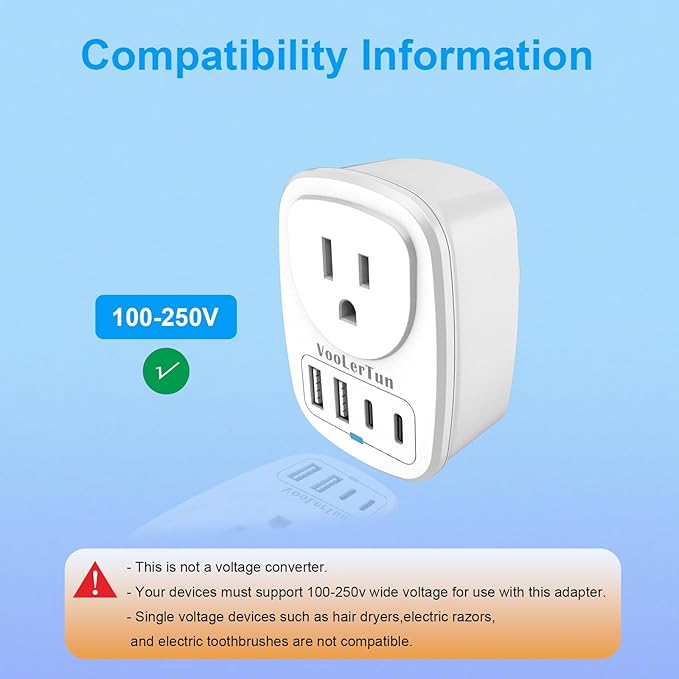 US to Japan Plug Adapter 2 Prong to 3 Prong Outlet Adapter Converter Type A with 4 USB Ports 2 Pack Japan Power Adapter, Philippine Canada Taiwan Japan Travel Cruise Essentials