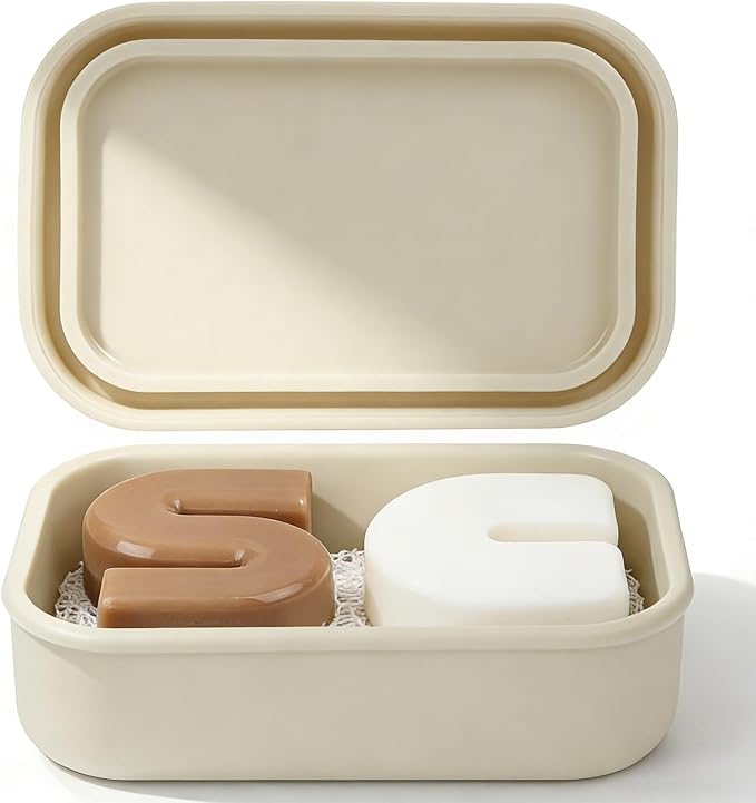 AIMAIAIMAI Silicone Shampoo Bar Travel Case with Drain Pad – Leak Proof Bar Soap Travel Case for 2 Bars, Shampoo & Conditioner Bar Holder for Camping, Gym | 1 Pack, Off-White