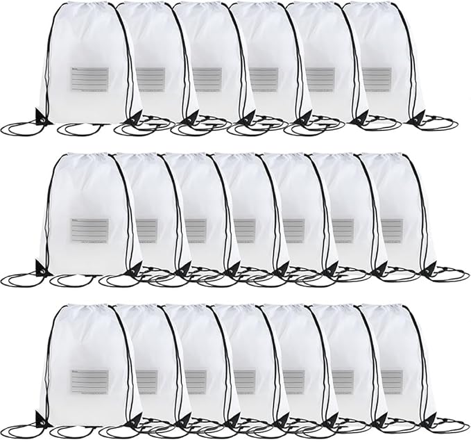 20 Pcs Drawstring Bags,Bulk Draw String Backpack, DIY Gym Sports Cinch Bag Sackpack for Women Men, White