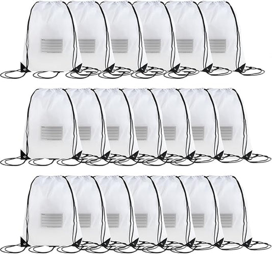 20 Pcs Drawstring Bags,Bulk Draw String Backpack, DIY Gym Sports Cinch Bag Sackpack for Women Men, White