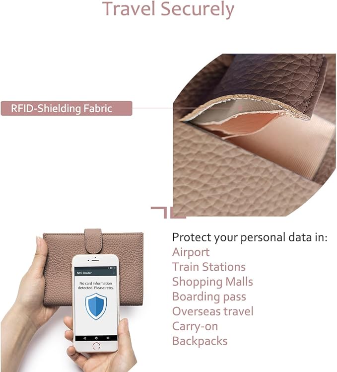 Leather RFID Passport Holder for Travel – Slim Passport Wallet for Men & Women with Card Slots, Boarding Pass Organizer, Zipper Pocket & Cash Holder (Dove Gray)