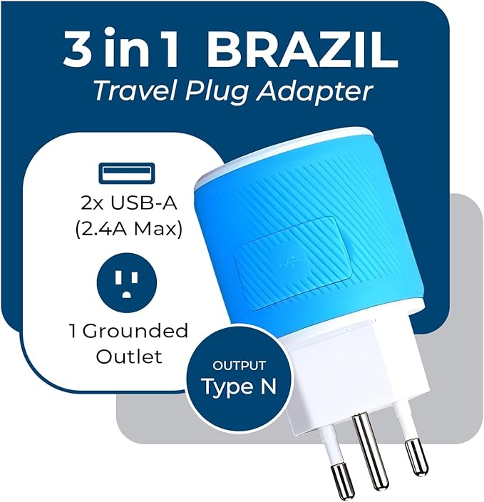 OREI Brazil Travel Plug Adapter with Dual USB - USA Input - Type N (U2U-11C), Will Work with Cell Phones, Camera, Laptop, Tablets, iPad, iPhone and More