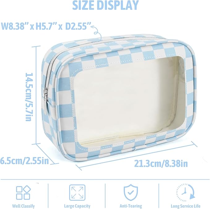 YOPCDJ 3PCS Clear Toiletry Bag, TSA Approved Travel Makeup Pouch with Zipper for Cosmetics and Toiletries, Diaper Bag Organizer Pouch Set, Women's Purse Organizer and Clear Car Bag