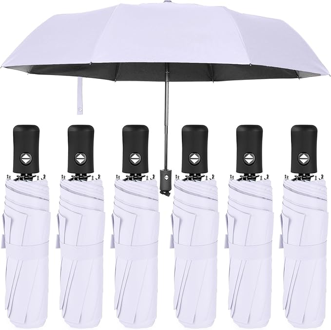 Jexine 6 Pcs Windproof Travel Umbrella for Rain Compact Small Automatic Lightweight Portable Umbrella for Men Women Backpack