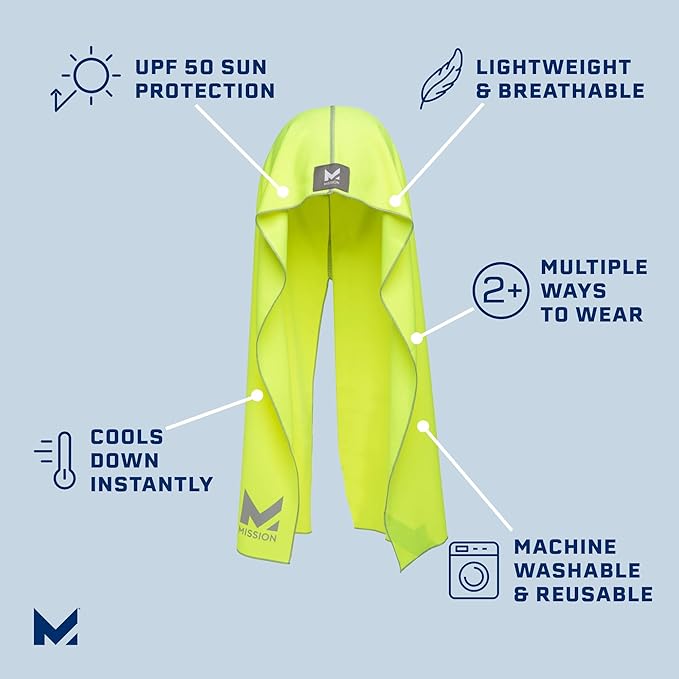 MISSION Cooling Hoodie Towel, Evaporative Cool Technology, Cools Instantly When Wet, UPF 50 Sun Protection, Contours Your Head to Stay in Place, Great for Sports, Fitness, Gym