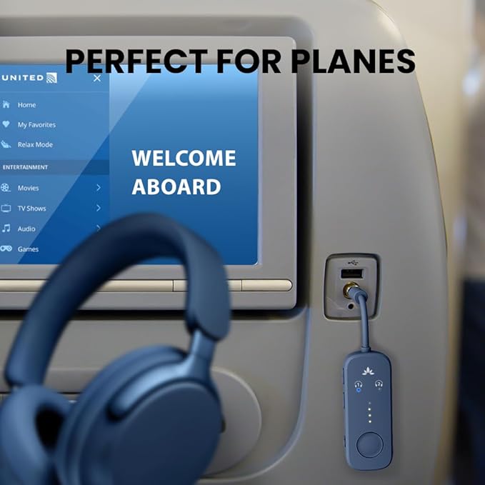 Avantree Relay – Airplane Bluetooth Adapter for AirPods, Bose & Wireless Headphones, Qualcomm Chip, aptX Adaptive & HD Audio Transmitter, 25Hrs Battery, 3.5mm AUX for Flight, Travel & Gym