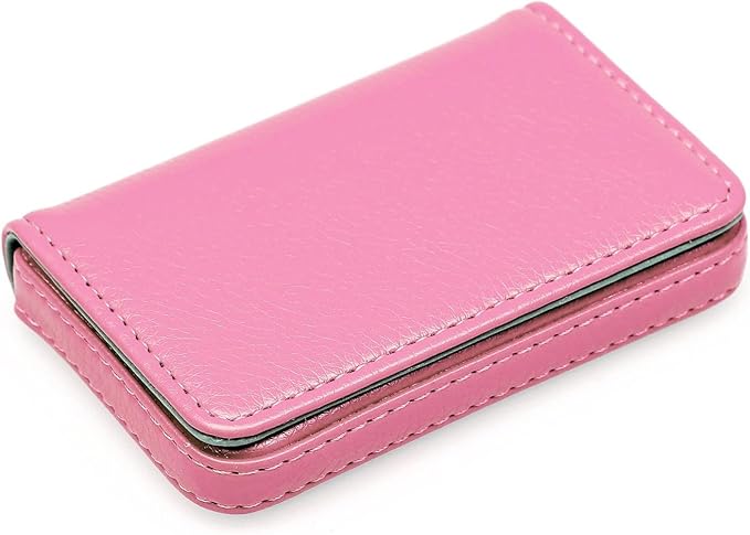 RFID Blocking Wallet - Minimalist Leather Business Credit Card Holder with Magnetic, Pink, Small