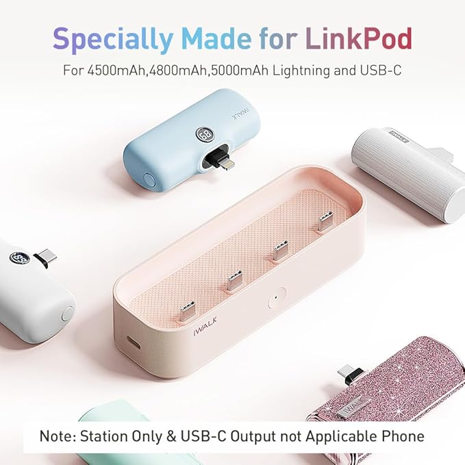 iWALK LinkPod Station for iWALK LinkPod Portable Charger 4500mAh, 4800mAh,5000mAh Power Bank for iPhone Charging Station Multiple USB-C Family-Sized Charger Station for Home(Station Only), Pink