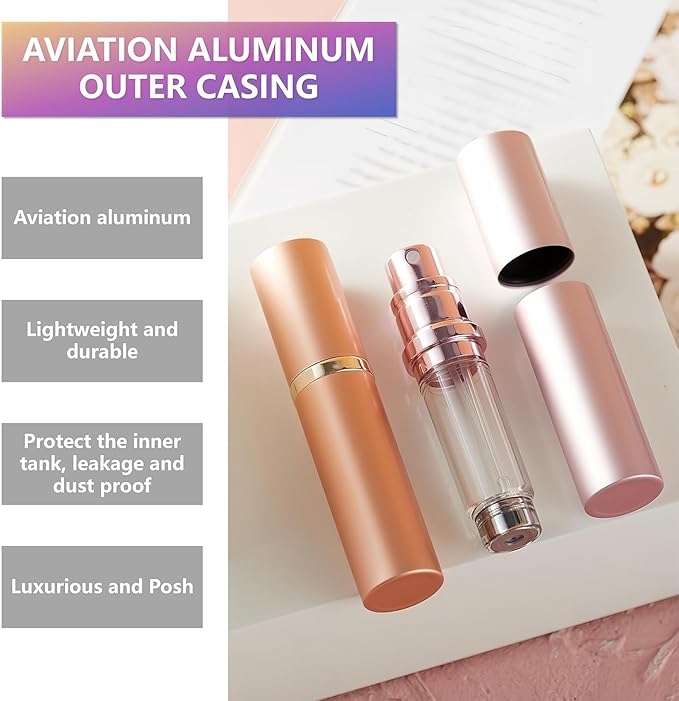 2PCS 5ml Perfume Atomizer Travel Refillable, Bottom-Filling Fragrances Perfumes Bottle, Pocket Atomiser for On the Go (Black & Silver)