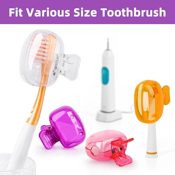 Hxezoc 4 Pack Travel Toothbrush Head Covers Toothbrush Protector Cap Brush Pod Case Protective Portable Plastic Clip for Household Travel, School, Camping, Bathroom, Business