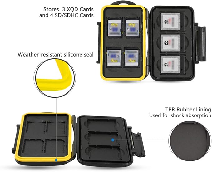 JJC Deluxe 7 Slots XQD Cfexpress Type-B SD SDXC SDHC Memory Card Case Carrying Storage Holder for 3 XQD/Cfexpress Type-B and 4 SD, Travel-Friendly Case with Water-Resistant & Shockproof Protection
