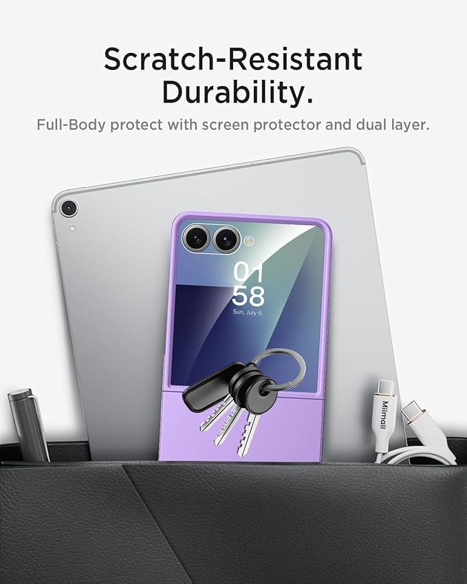 Miimall Slim Fit for Z Flip 7 Case Anti-Scratches,Dustproof Hard Rugged Durable Thinnest Drop-Proof Shock-Proof Non-Slip Lightweight Grip Full Body Cover,Flip7 Phone Case with Screen Protector,Purple
