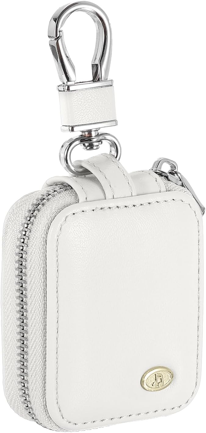 HARFINGTON Earbuds Cases, Earphone Case Holder, PU Leather Ear Buds Case Zipper Organizer Small with Mesh Pocket for USB Cable, Wireless Wired Earphones, White