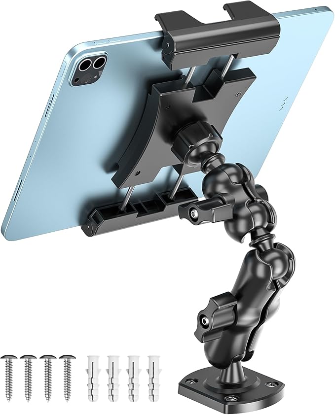 OHLPRO Heavy Duty Drill Base Tablet Holder for Car & Truck Dashboard Mount with 360 Adjustable 2-Stage Arm for 5-13" iPads Tablets & Phones Kindle, Mounting for Commercial Vehicles Boat Wall Desk