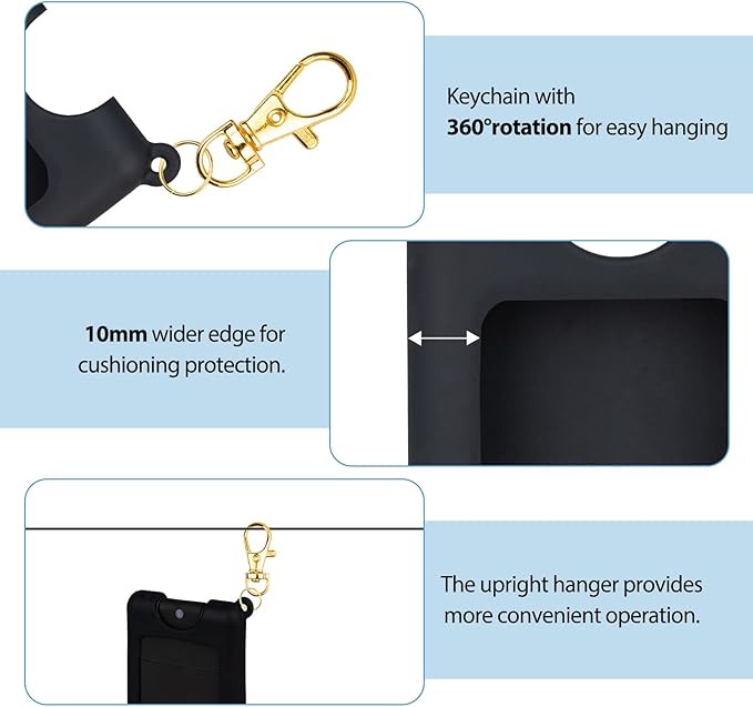 VANEST Silicone Case Compatible with Noshinku Pocket Hand Sanitizer, Protective Case with Keychain for Refillable Travel Size, Hand Sanitizer Spray Accessory