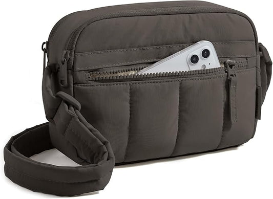 BAGSMART Cross Body Purse, Mini Crossbody Bags for Women Travel Purse, Puffy Shoulder Handbag Wallet with RFID Blocking Slots, Bistro Grey