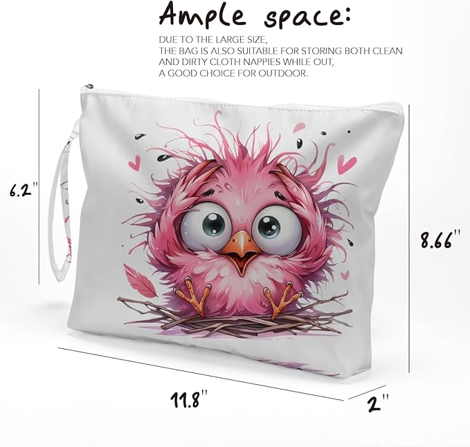 Fokongna Cute Print Wet Bag, Small Portable Waterproof Multi-Functional Organizer for Women, Pink Fluffy Baby Bird, Ideal for Daily, Beach & Travel