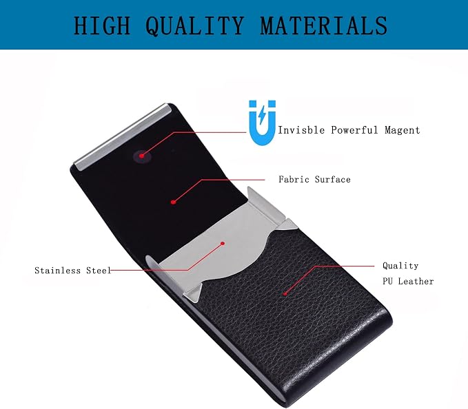 Business Card Holder with Ultra Slim Design,Business Card Case with Premium PU Leather, Suit Pocket Metal Card Holder for Women/Men,Professional Name Card Holder with Magnetic Shut (Black2)