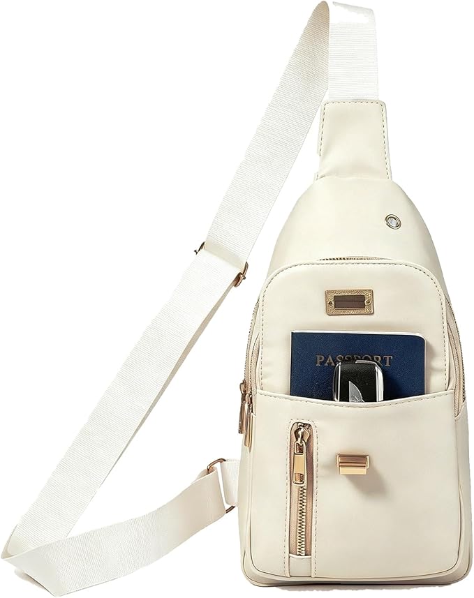 Sling Bag Small Compact Crossbody Bags for Women Anti-Theft Multiple Pockets Waterproof Fanny Pack for Travel Hiking Daily Beige