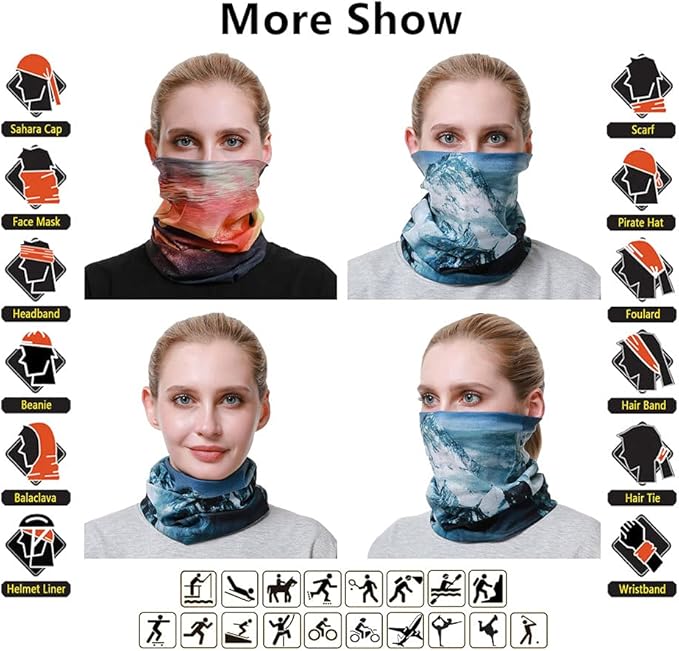 VANCROWN Headband Neck Gaiter Head Wrap Headwear Face Mask Magic Scarf Bandana for Men and Women