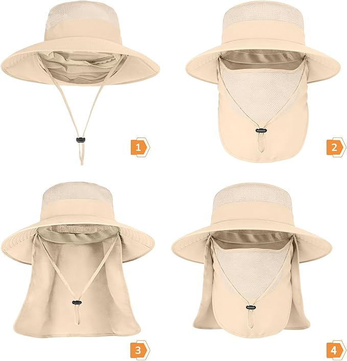 Sun Hats for Men Women Fishing Hat UPF 50+ Breathable Wide Brim Bucket Hats Summer UV Protection Safari Hat with Neck Flap